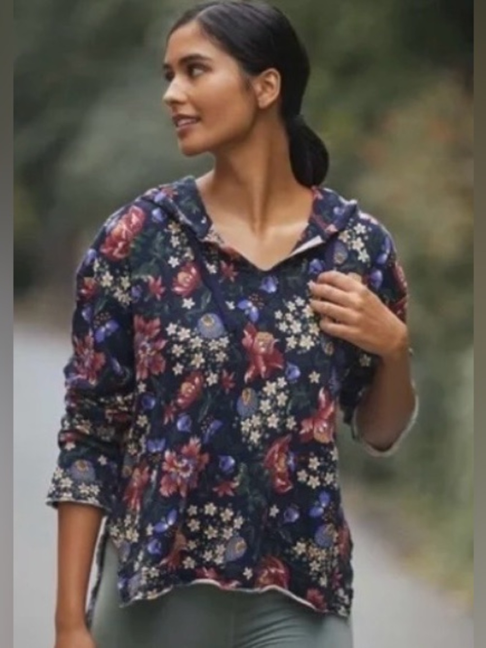 Anthropologie Daily Practice Everyday Hoodie All Over Floral Size Medium